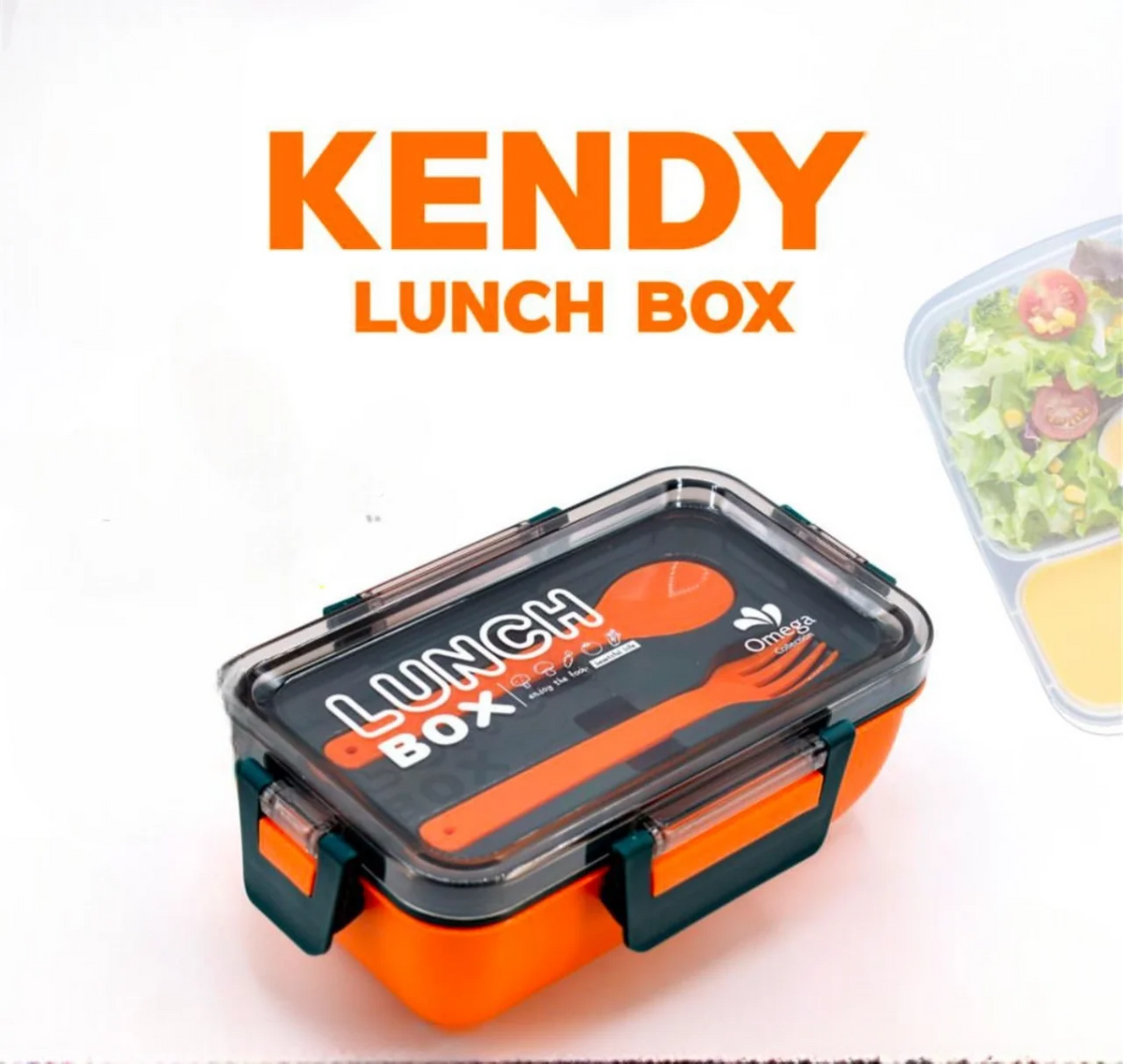 Kendy Portable Rectangle Lunch Box with Spoon & Fork, Crystal Clear Lid Kids School Lunch Box, Multipurpose Food Storage Container