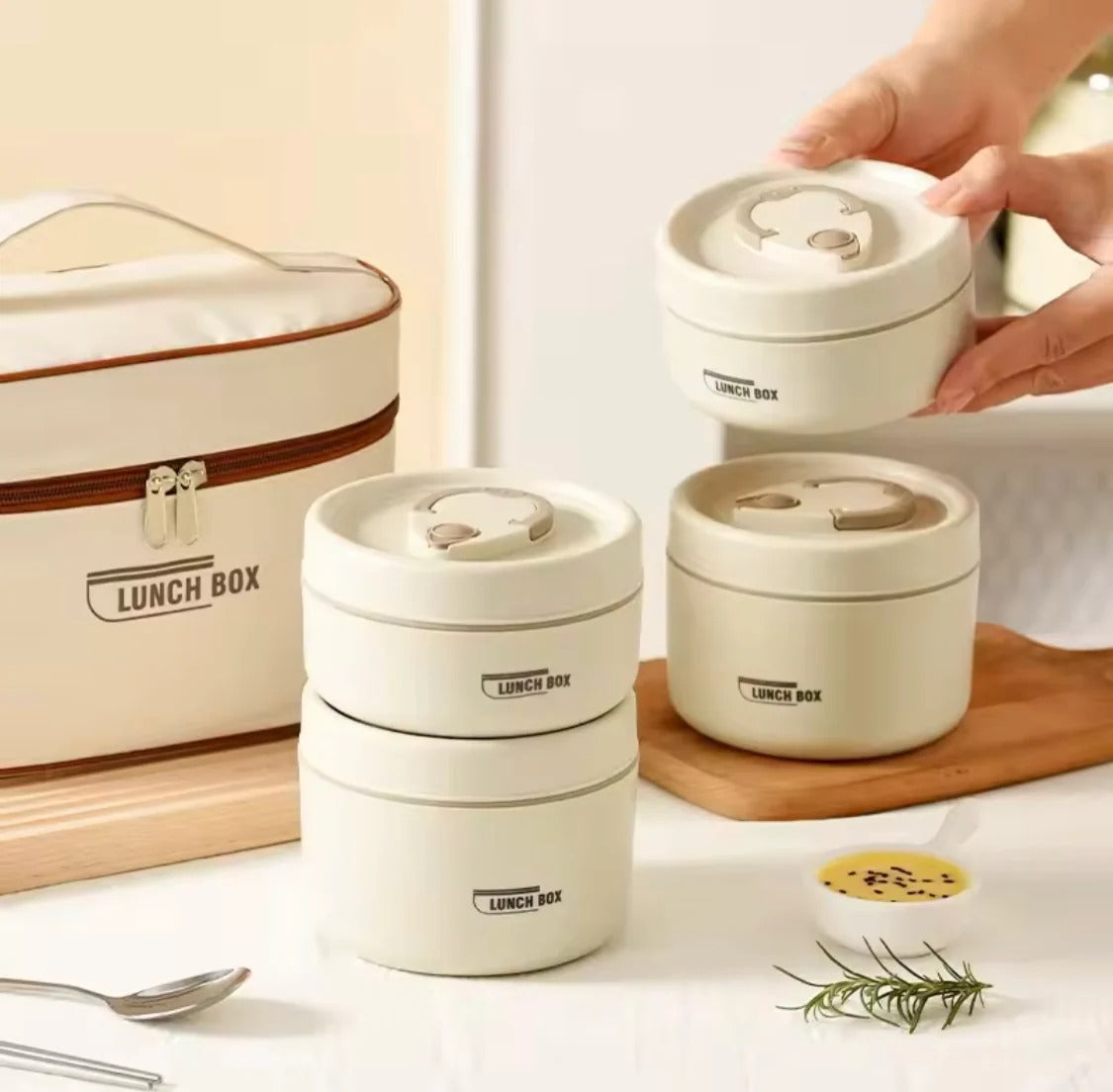 Japanese Style 4 Pcs Stainless Steel Insulated Lunch Box Set with Carry Bag