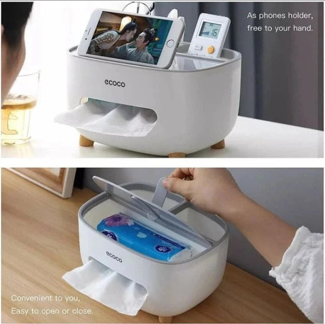 Ecoco Stylish Tissue Box Holder with Remote Holder Organizer
