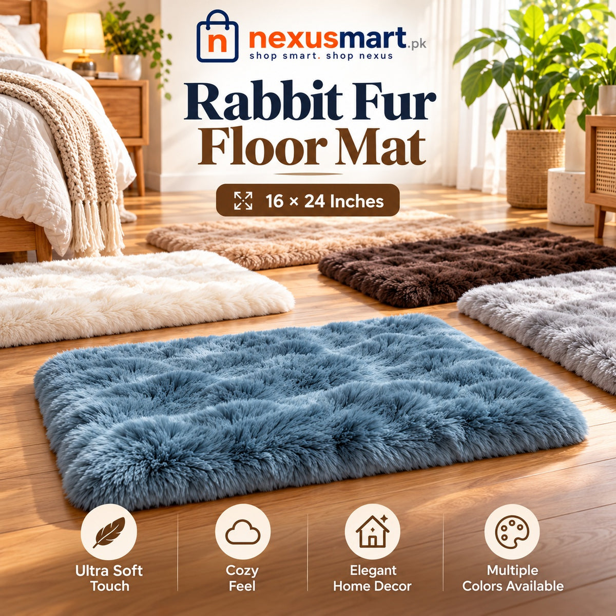 Rabbit fur-style mat 16 × 24 inches — NexusMart logo and size branded feature image