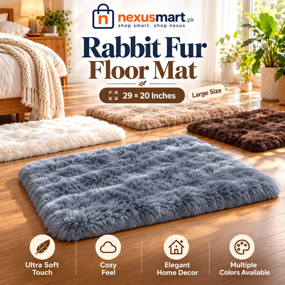 Rabbit fur-style mat 29 × 20 inches — NexusMart logo and size branded feature image