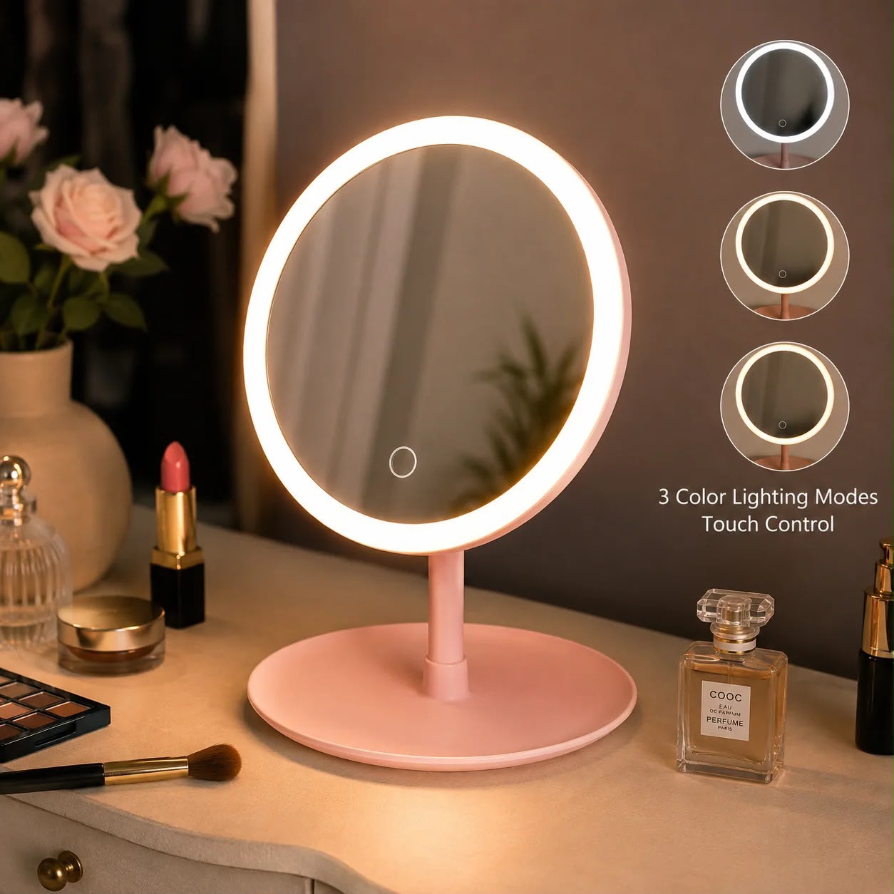 3-Mode Rechargeable LED Makeup Mirror with Stand