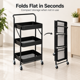 Matrix 3-Layer Foldable Metal Trolley – Multi-Tier Storage Organizer