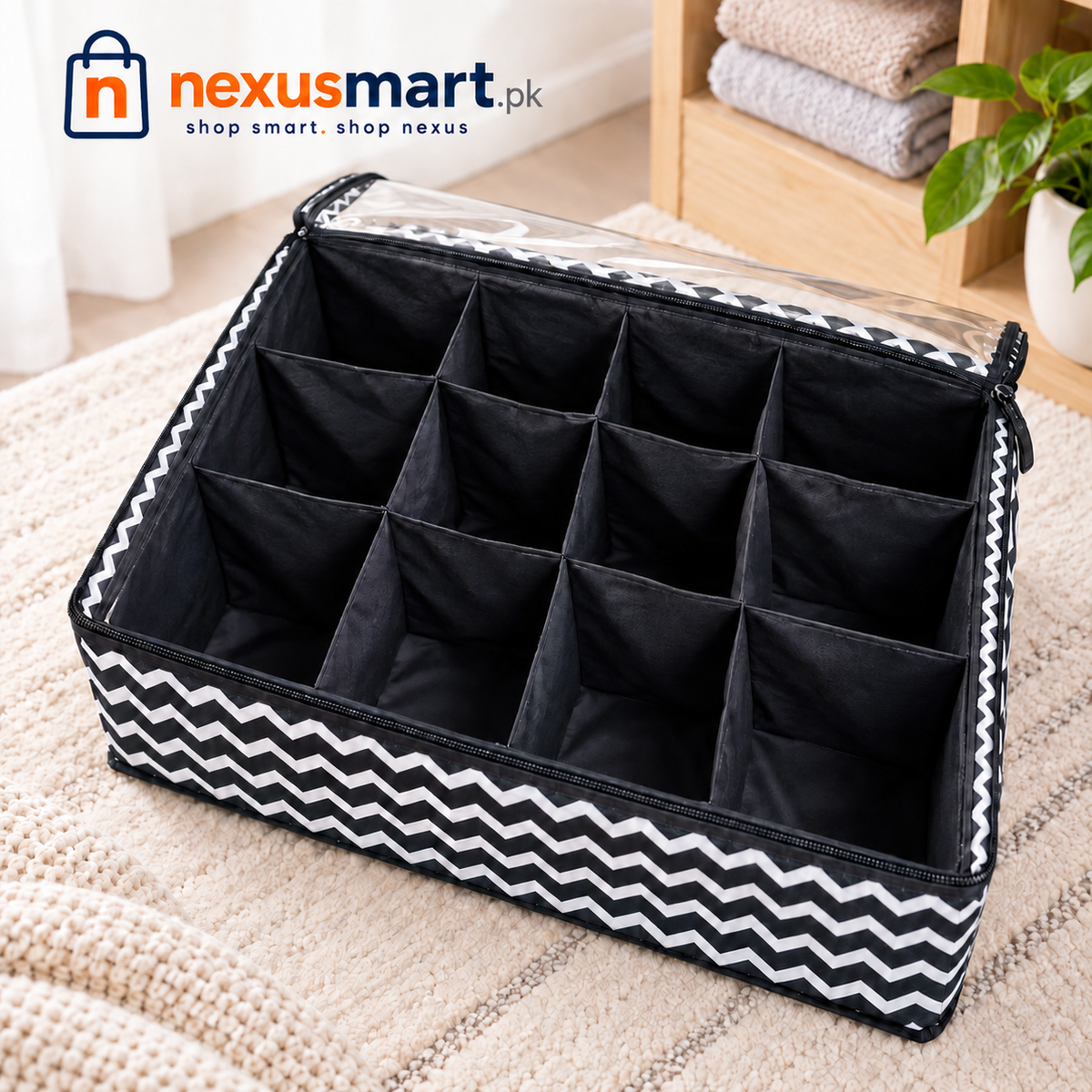 12-Grid Foldable Shoe Storage Organizer – Non-Woven Under-Bed Shoe Bag with Dividers