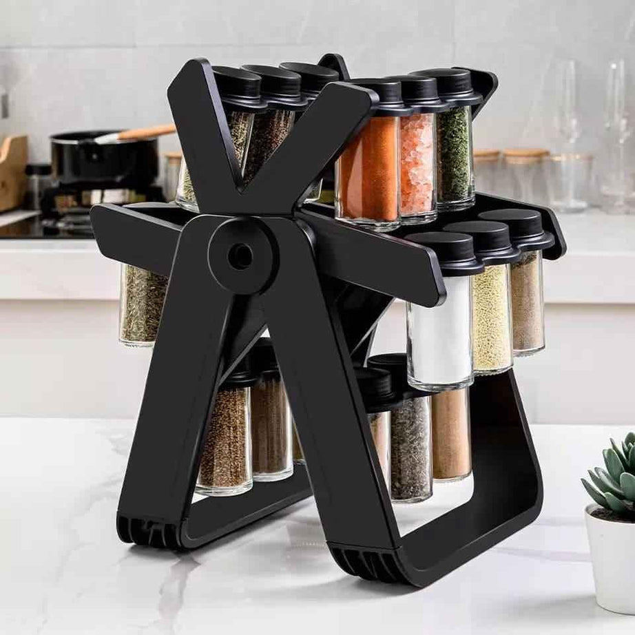 18-Piece Spice Jar Set with Rotating Rack for Easy Access and Organization