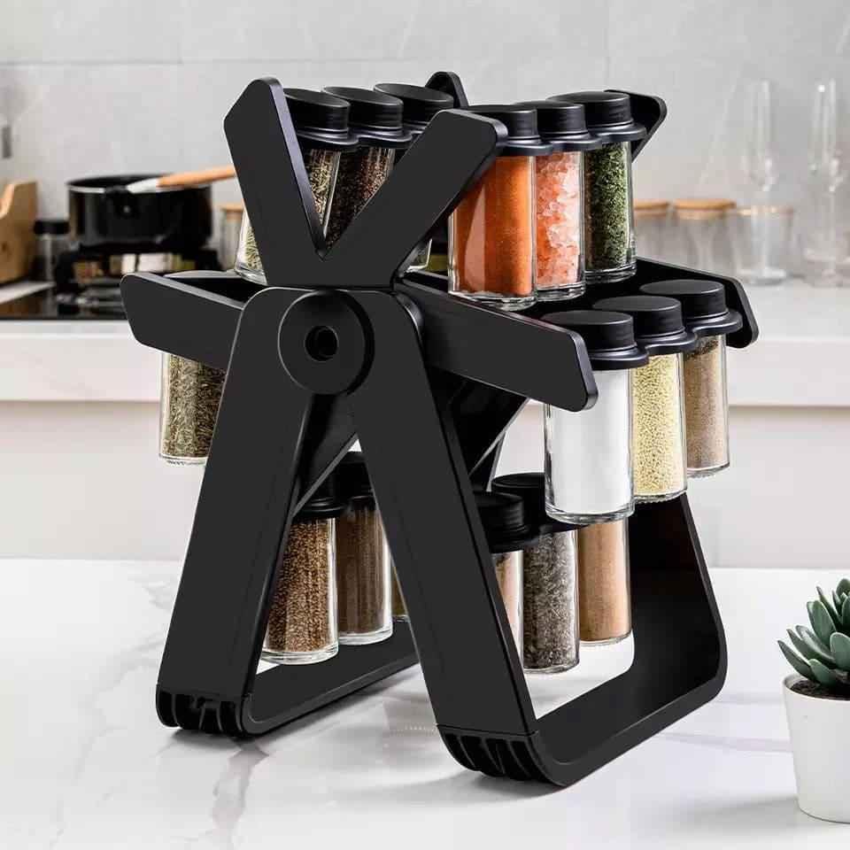 18-Piece Spice Jar Set with Rotating Rack for Easy Access and Organization