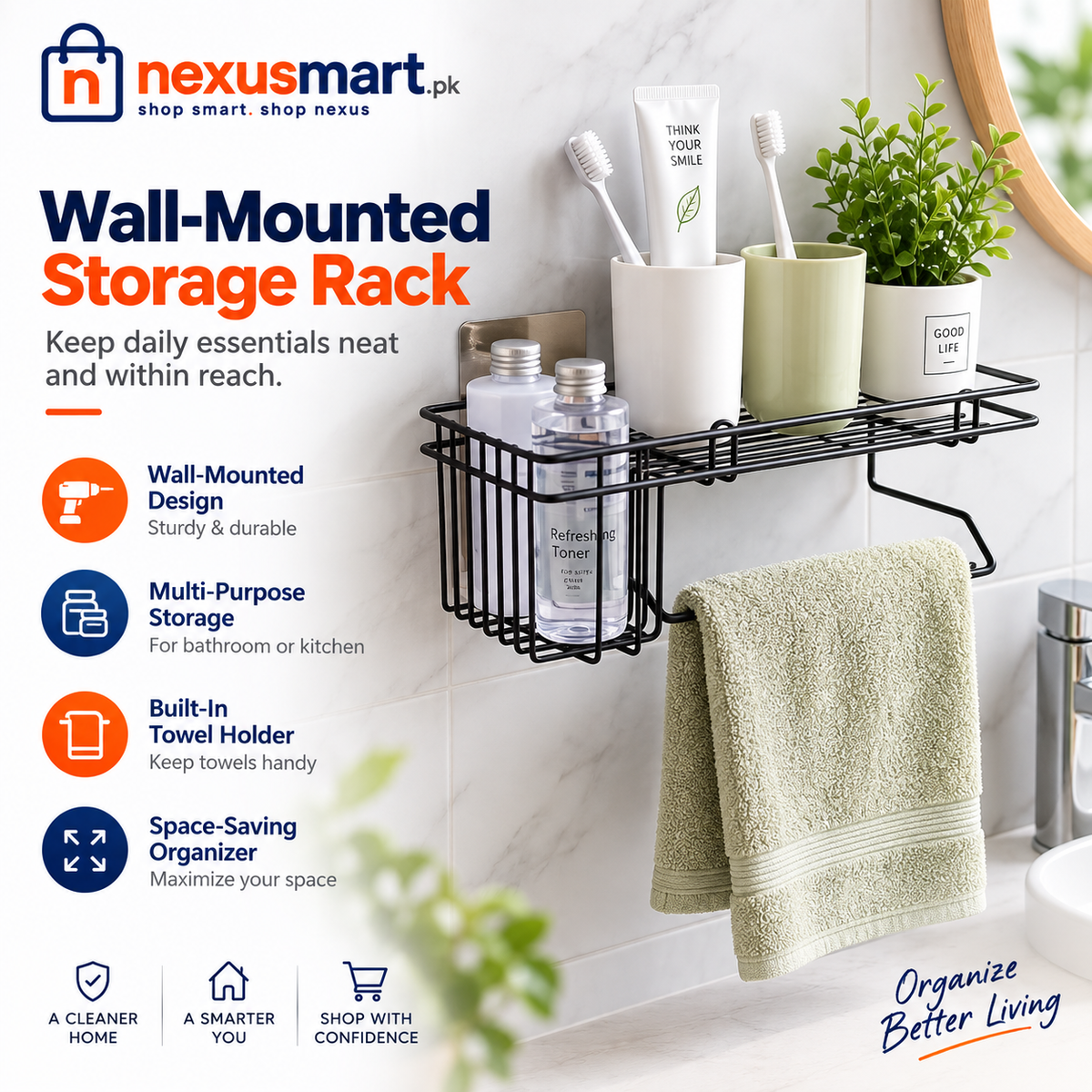 Wall-Mounted Shower Caddy – Bathroom Storage Organizer