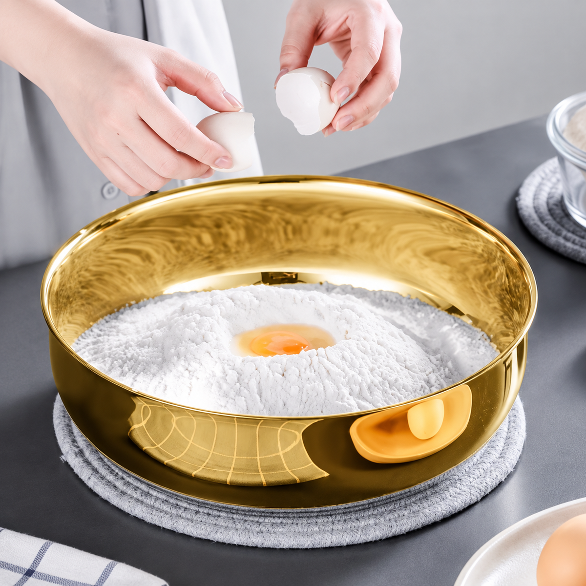 Big Capacity Golden Bowl with Lid – Multipurpose Serving & Storage Bowl