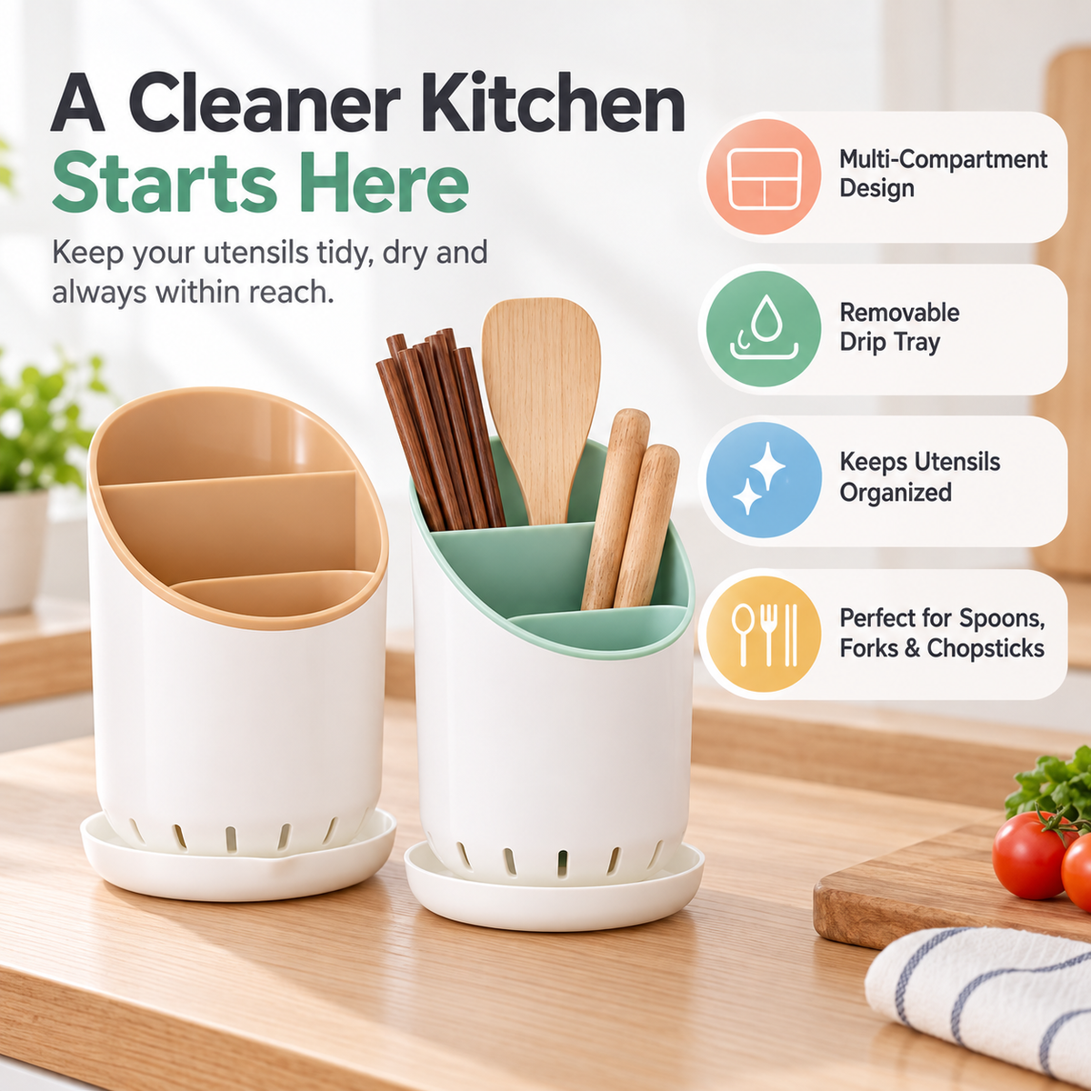 Cutlery Holder – Kitchen Spoon, Fork & Utensil Organizer