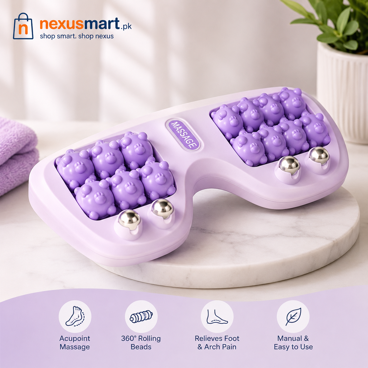 Manual Foot Massager Roller with Acupoint Beads for Foot & Arch Relaxation