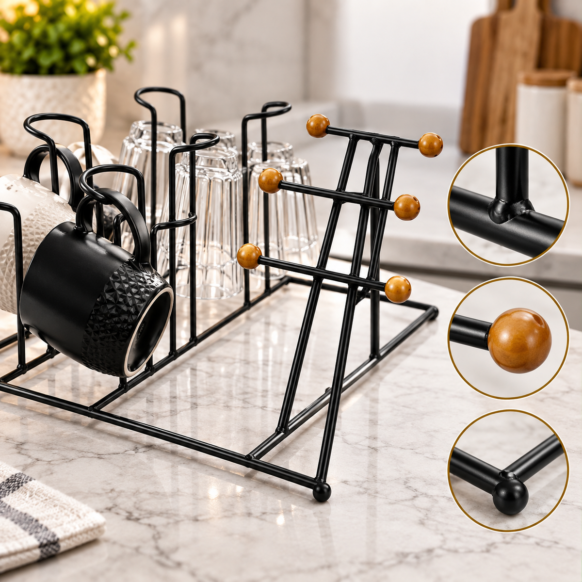 Metal 6 Mug & 6 Glass Table Holder – Countertop Drinkware Organizer