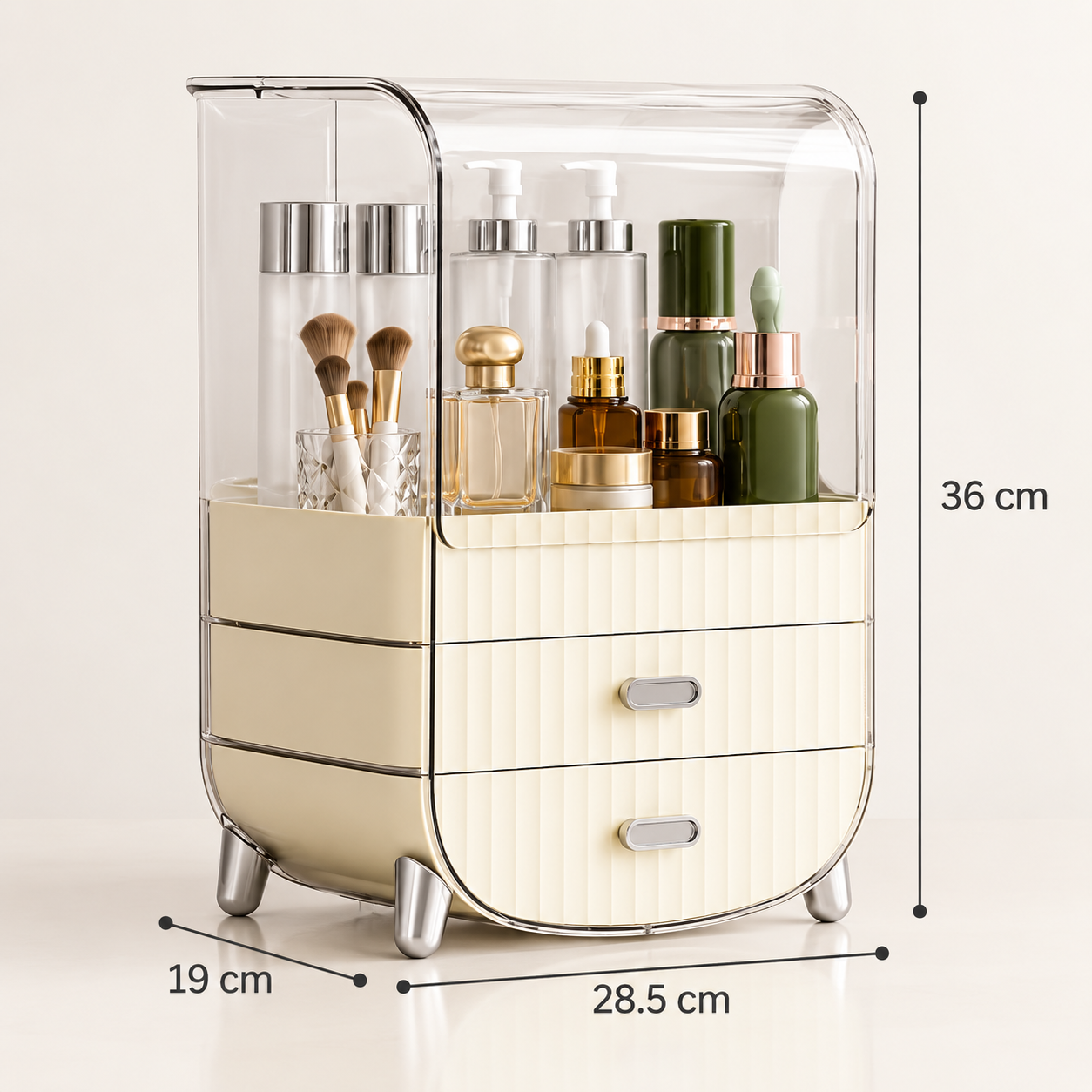 Nordic Cosmetic Storage Organizer with 2 Drawers & Transparent Cover