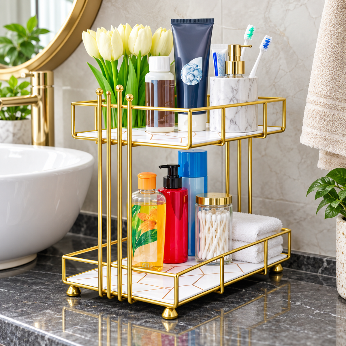 2-Tier Luxury Vanity Storage Organizer – Cosmetic & Perfume Stand