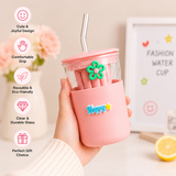 350ml Glass Straw Sipper – Cute Portable Water Bottle with Flip Lid