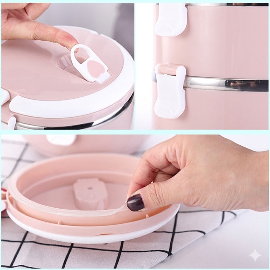 3-Layer Insulated Lunch Box Stainless Steel view 3 - Nexusmart Pakistan