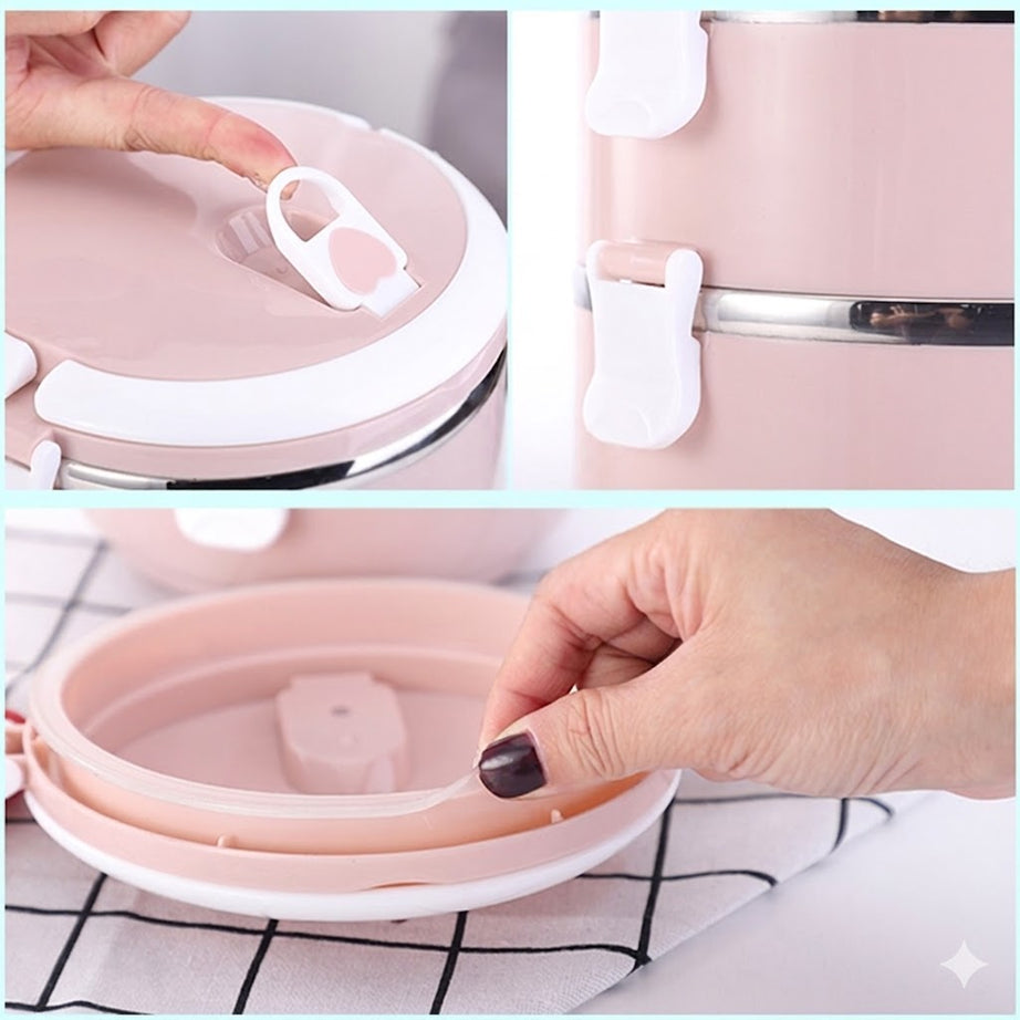 3-Layer Insulated Lunch Box Stainless Steel view 3 - Nexusmart Pakistan