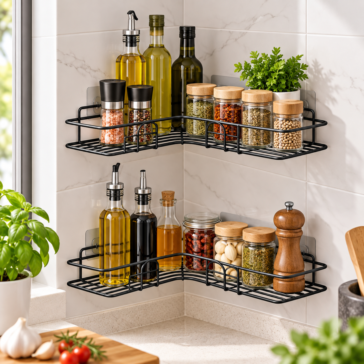 Self-Adhesive Wall Iron Corner Shelf – Space-Saving Corner Organizer
