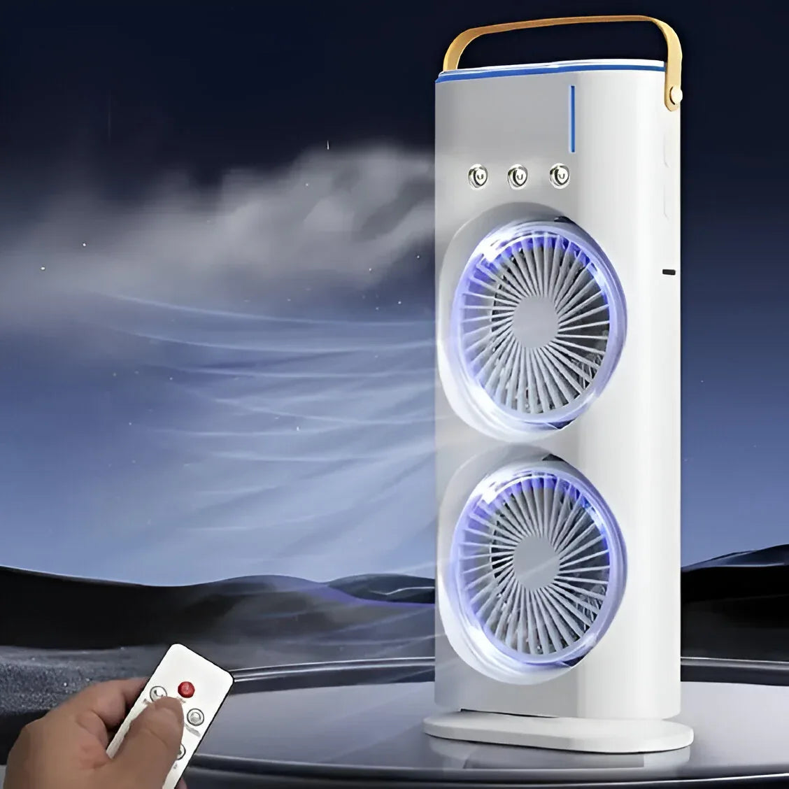 Electric Mist Fan - Dual Spray with Automatic Rotation and Lighting Effects