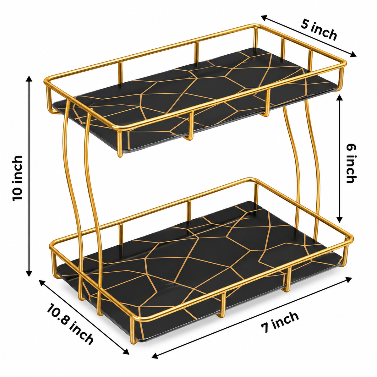 2-Tier Rectangular Golden Vanity Stand – Makeup & Cosmetic Organizer