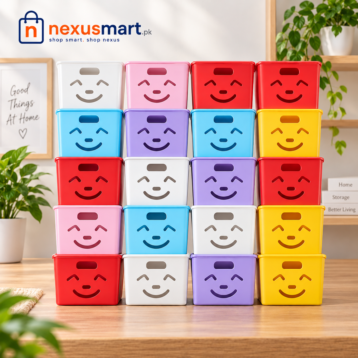 Pack of 3 Smiley Basket Set – Multipurpose Storage & Organizer Baskets