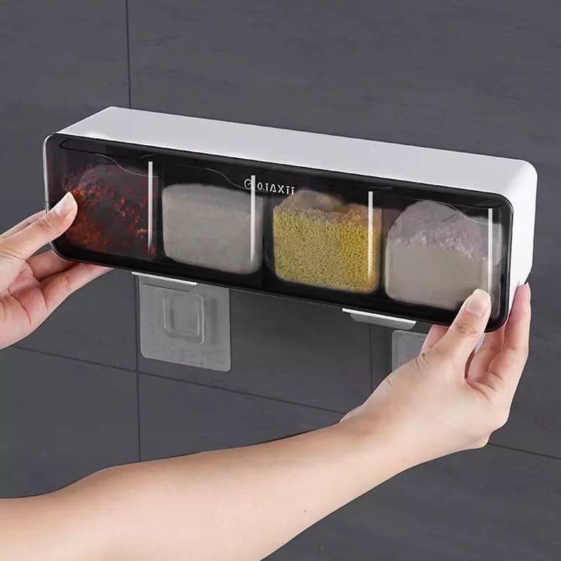 Wall Mounted 4-Grid Spice Rack – Kitchen Organizer
