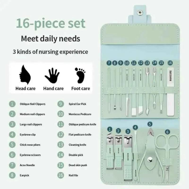 16-piece manicure pedicure set with case - Nail kit