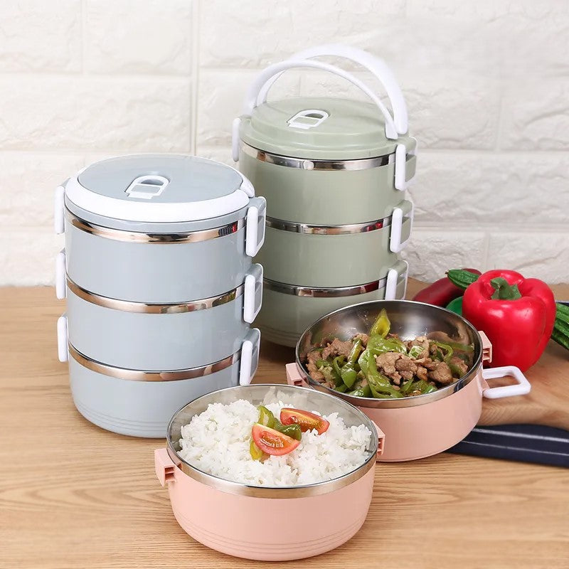 3-Layer Insulated Lunch Box Stainless Steel product image - Nexusmart Pakistan