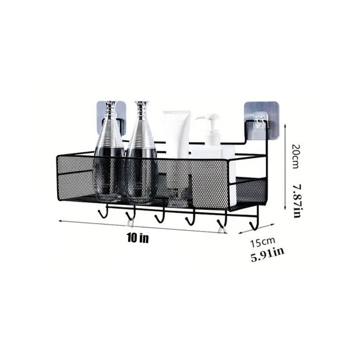 Meshed Wall Shelf With Hooks – Home Organization