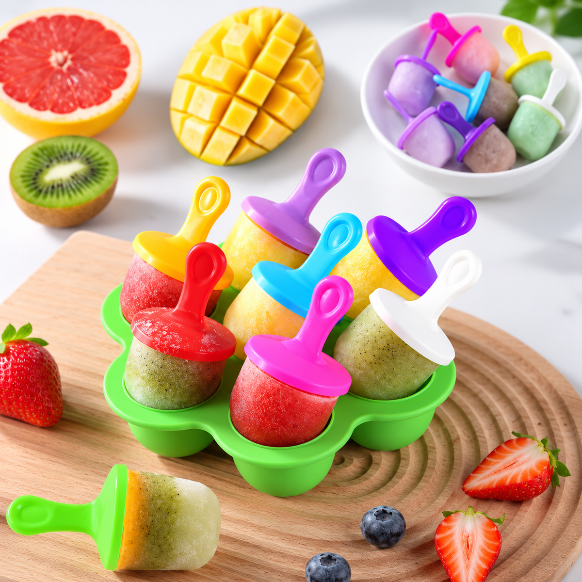 7-Grid Silicone Popsicle Mold Tray – Fruit Shake & Ice Cream Maker