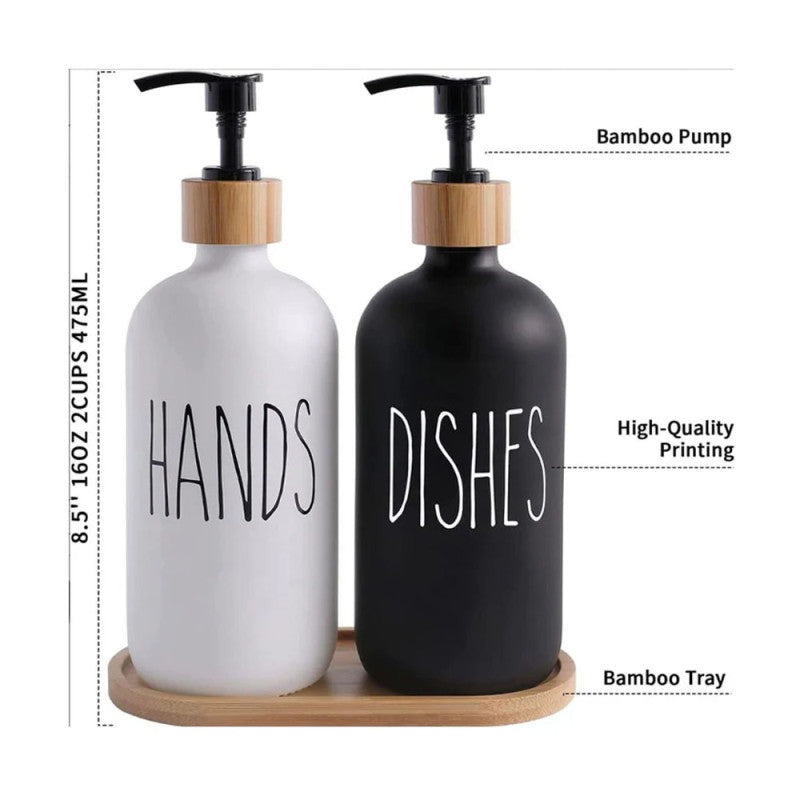 Hand & Dish Soap Dispenser Set With Wooden Base – Buy Online Pakistan | NexuSmart.pk