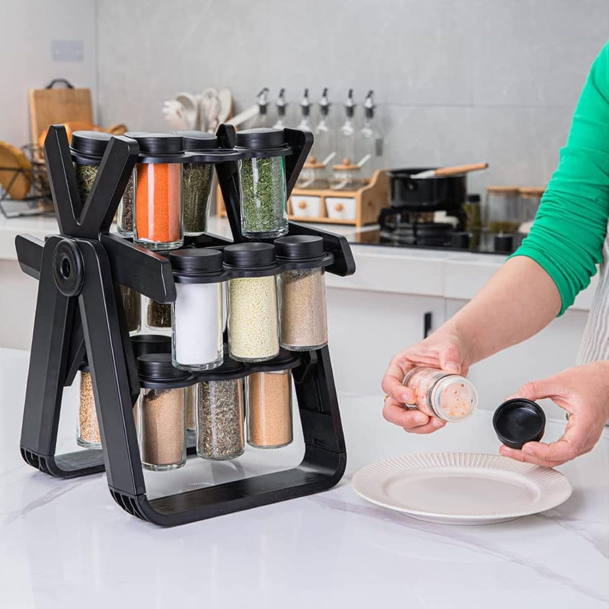 18 Pcs 360° Rotating Spice Jar Set – Ferris Wheel Countertop Seasoning Rack