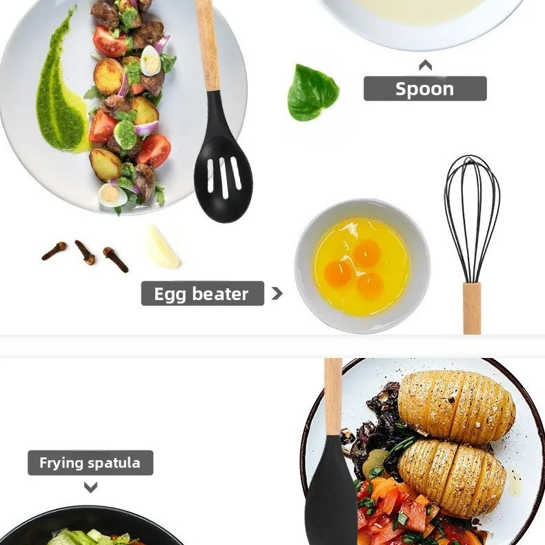 19-Piece Premium Silicone Kitchen Utensils Set with Holder, Knives & Cutting Board