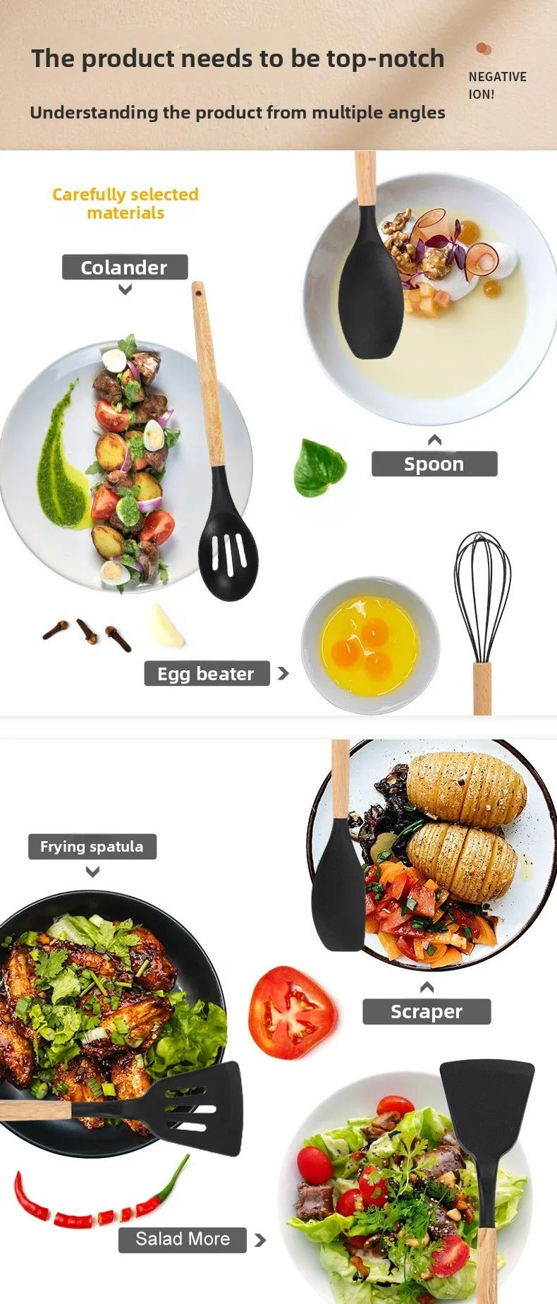 19-Piece Premium Silicone Kitchen Utensils Set with Holder, Knives & Cutting Board