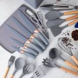 19-Piece Premium Silicone Kitchen Utensils Set with Holder, Knives & Cutting Board