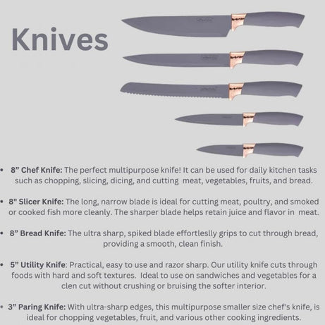 19-Piece Premium Silicone Kitchen Utensils Set with Holder, Knives & Cutting Board