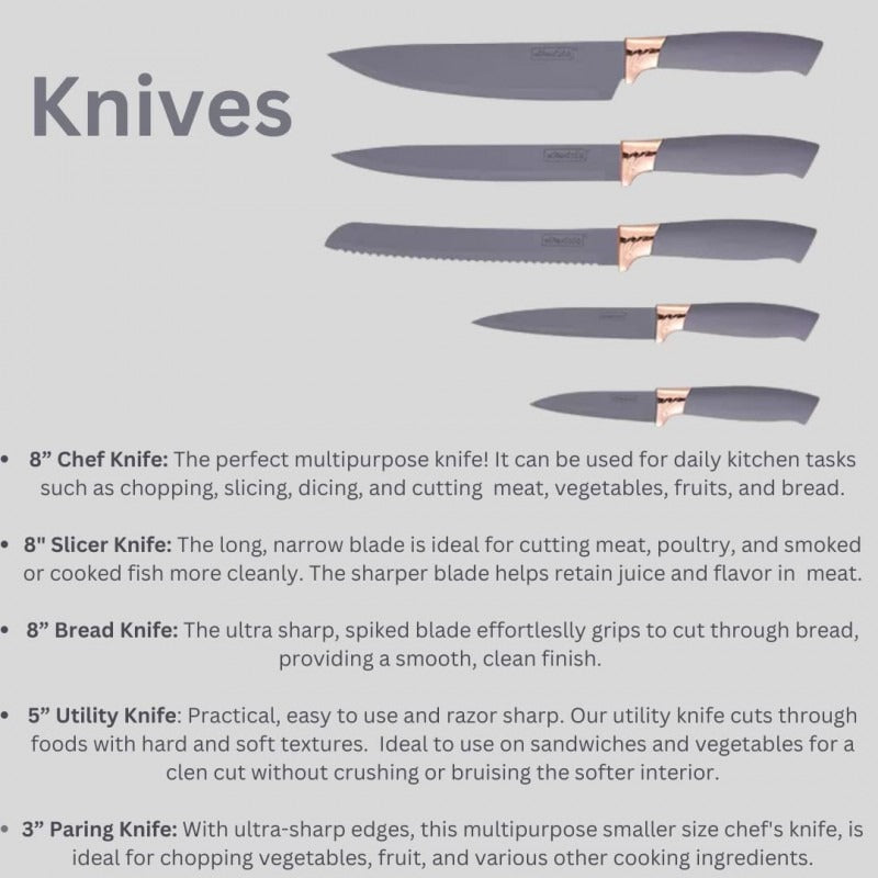 19-Piece Premium Silicone Kitchen Utensils Set with Holder, Knives & Cutting Board