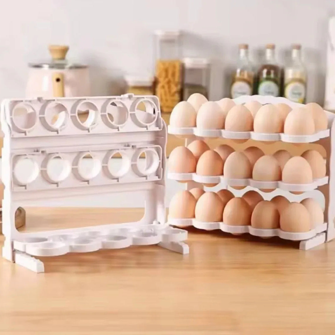 3-Tier Egg Storage Organizer, Large Capacity Egg Rack For Refrigerator,Collapsible Egg Tray