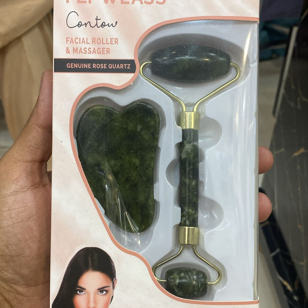 Marble Jade Roller with Gua Sha Stone – Facial Massage Tool Set