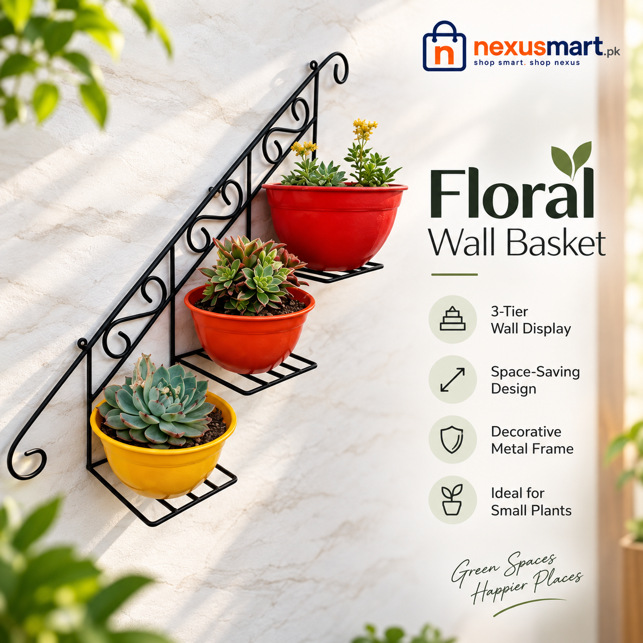 Floral Wall Basket – Decorative Wall-Mounted Basket