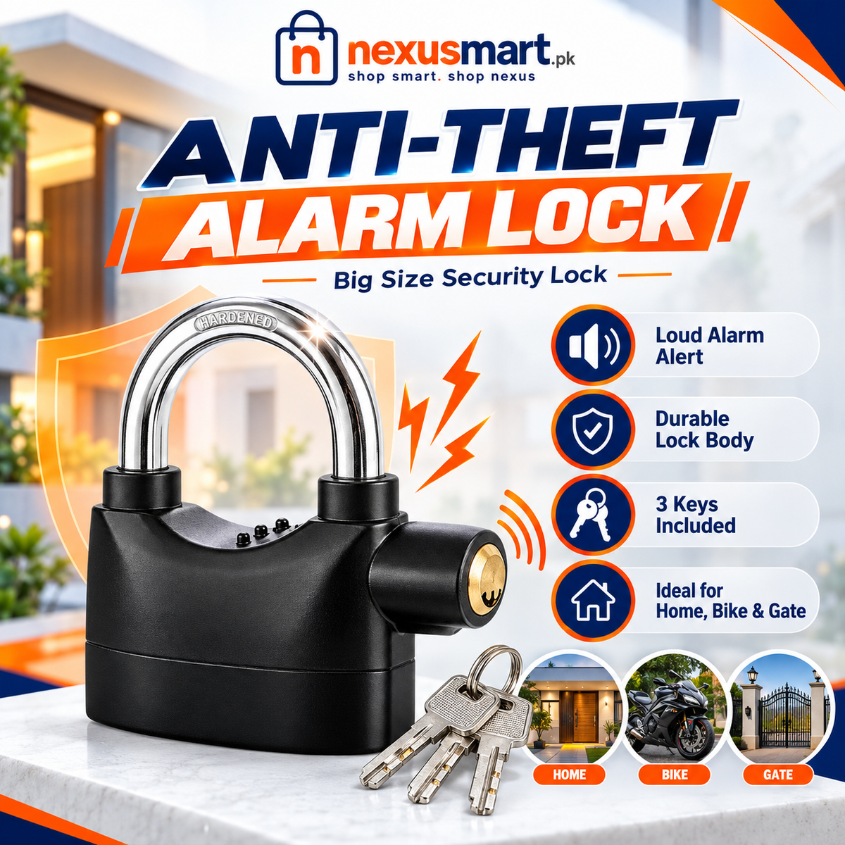 Big Size Anti-Theft Alarm Lock – Security Alarm Padlock