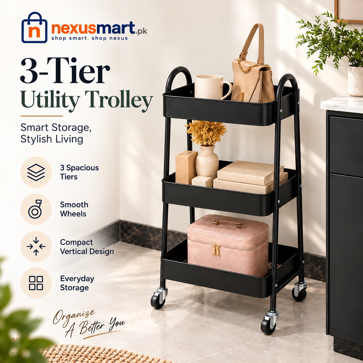 3L Metal Utility Trolley – Multi-Purpose Storage Organizer