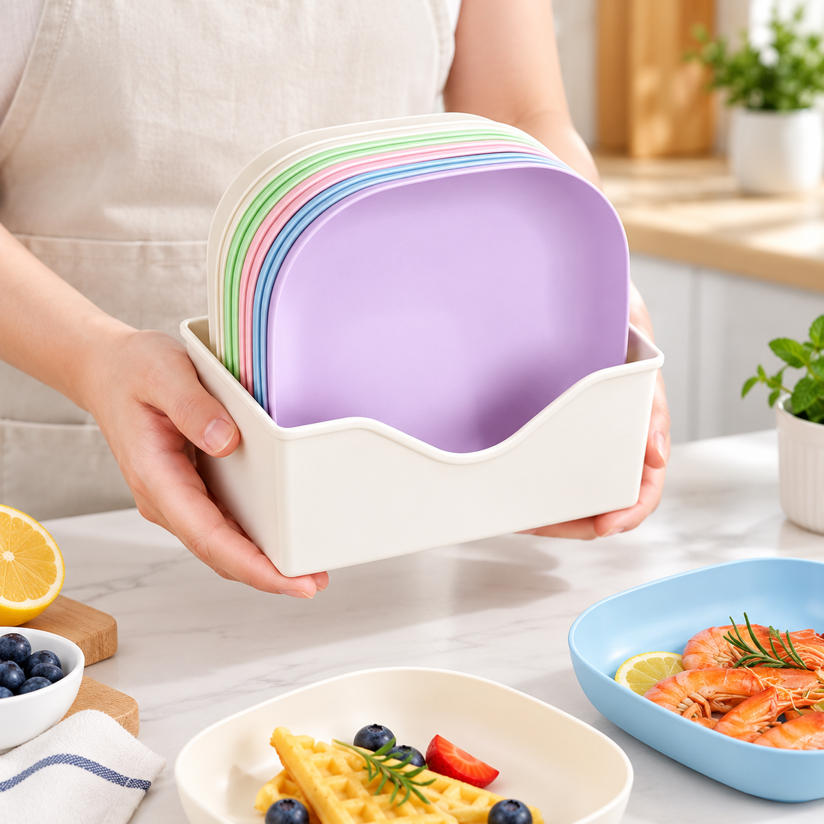 10-Piece Multi-Purpose Spit Bone Dish Set – Round & Square Plastic Side Plates