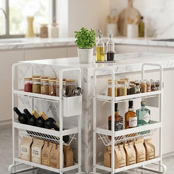 2-Tier Mobile Kitchen Storage Rack – Space-Saving Multipurpose Organizer