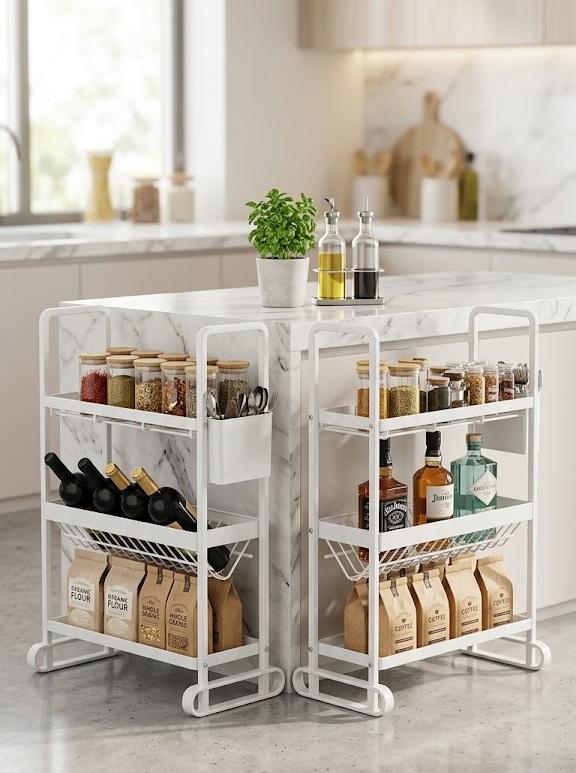 2-Tier Mobile Kitchen Storage Rack – Space-Saving Multipurpose Organizer
