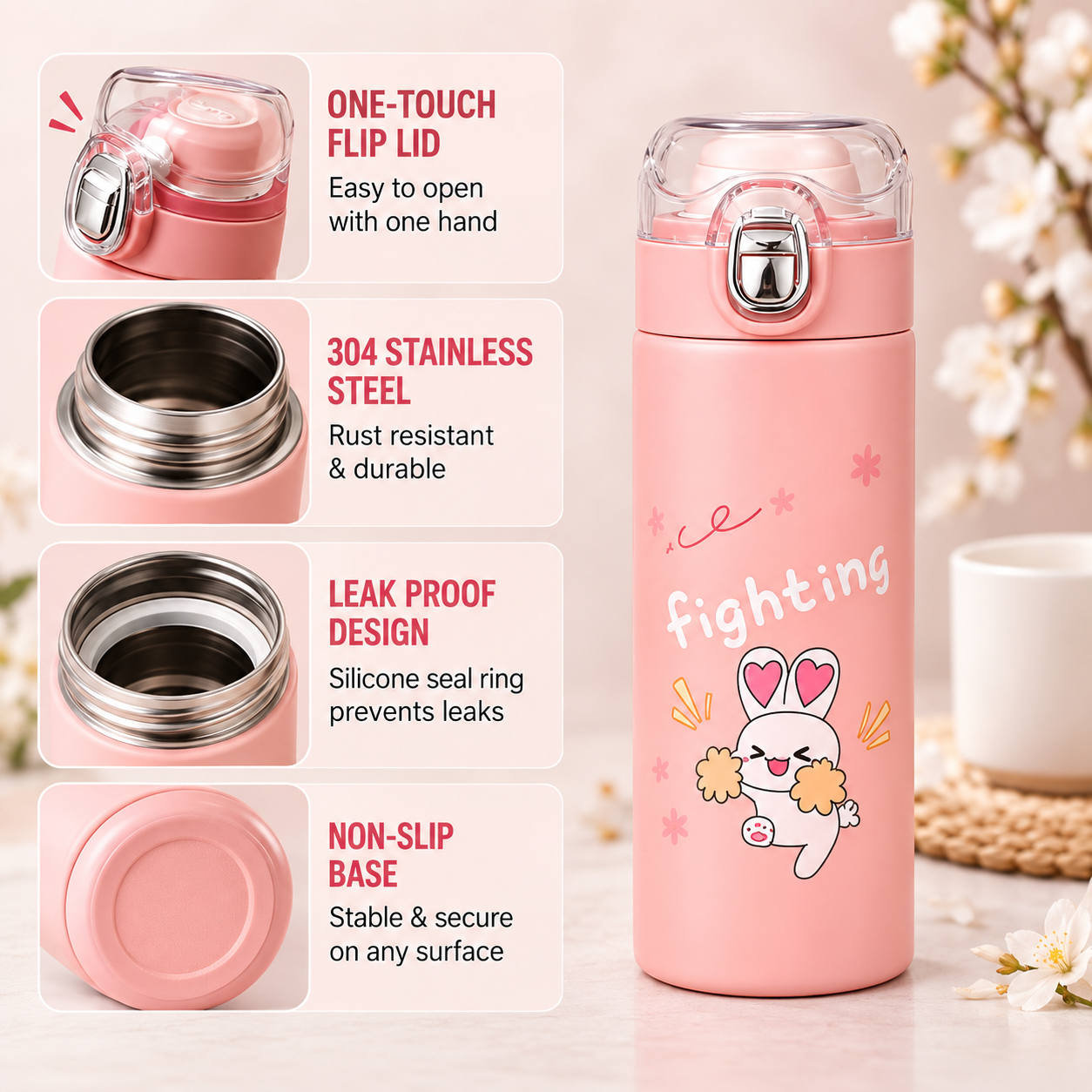 420ml Cute Printed Stainless Steel Water Bottle – Compact Reusable Drink Bottle