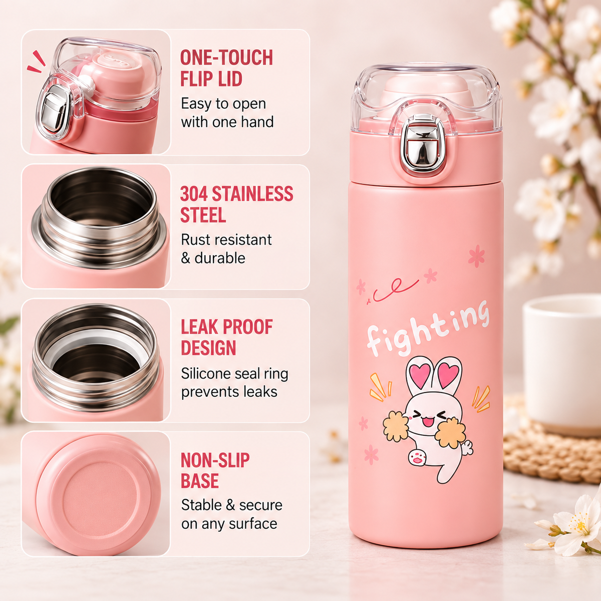 420ml Cute Printed Stainless Steel Water Bottle – Compact Reusable Drink Bottle