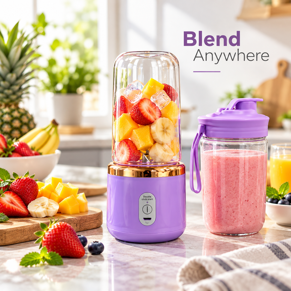 2-in-1 USB Rechargeable Portable Juicer Blender for Smoothies & Shakes