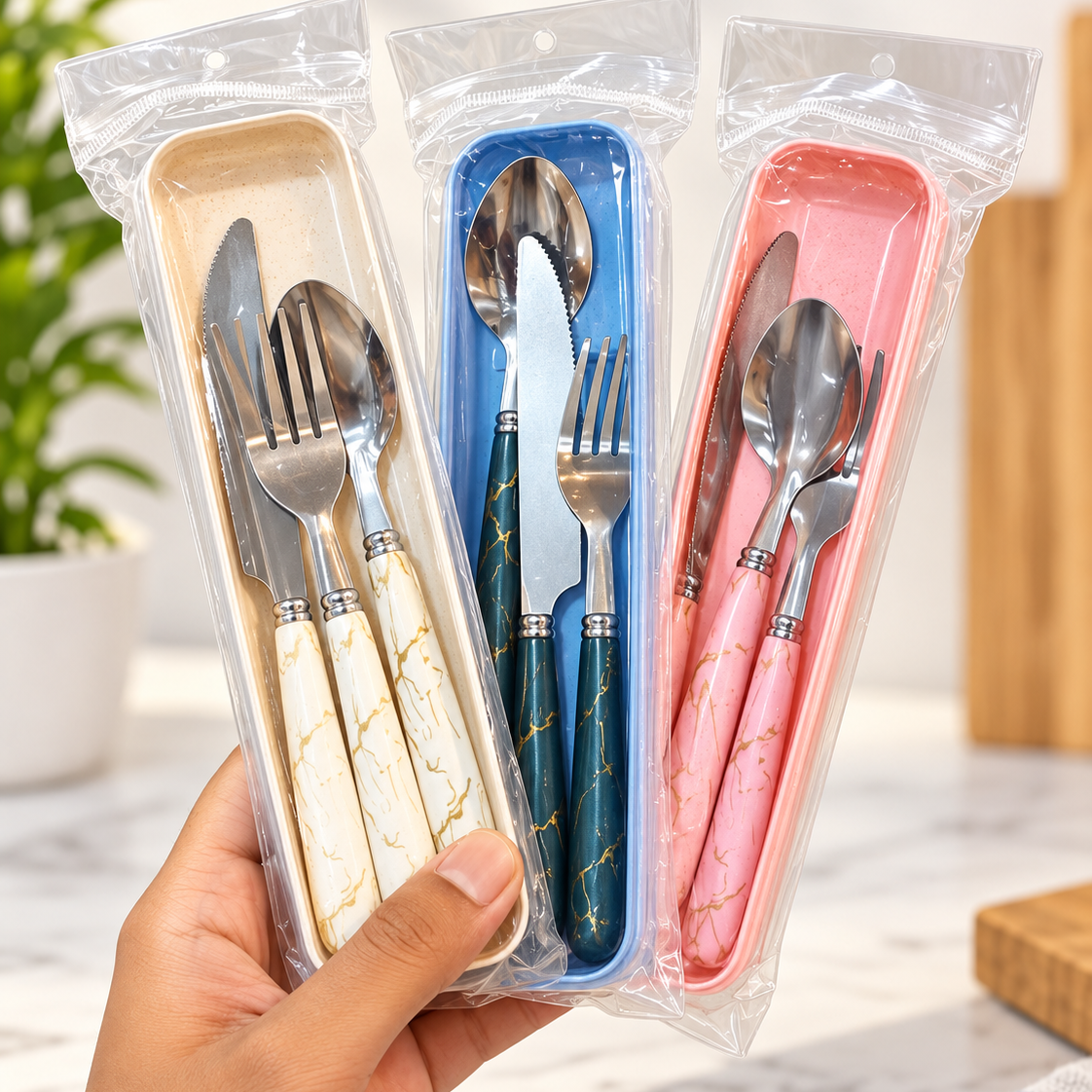 Portable Stainless Steel Travel Cutlery Set with Case – Fork, Spoon, Knife & Chopsticks