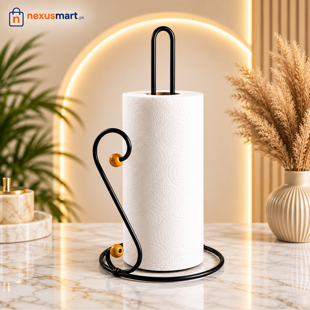 Metal Fancy Tissue Roll Holder – Decorative Paper Towel Stand