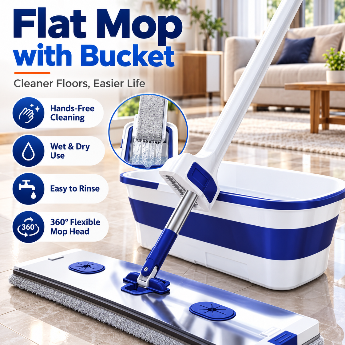 Flat Mop with Bucket – Convenient Floor Cleaning Set